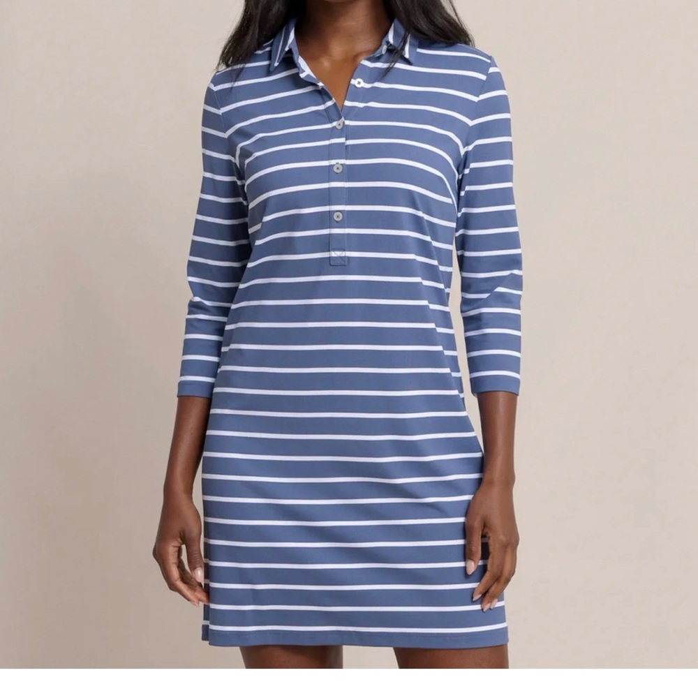 Southern Tide Navy and White Striped Shirt Dress